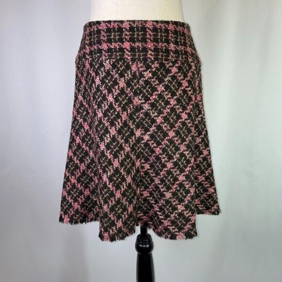 INC A Line Skirt Size 6P Pink Brown Plaid Vintage Chanel Style Tweed - Picture 1 of 12